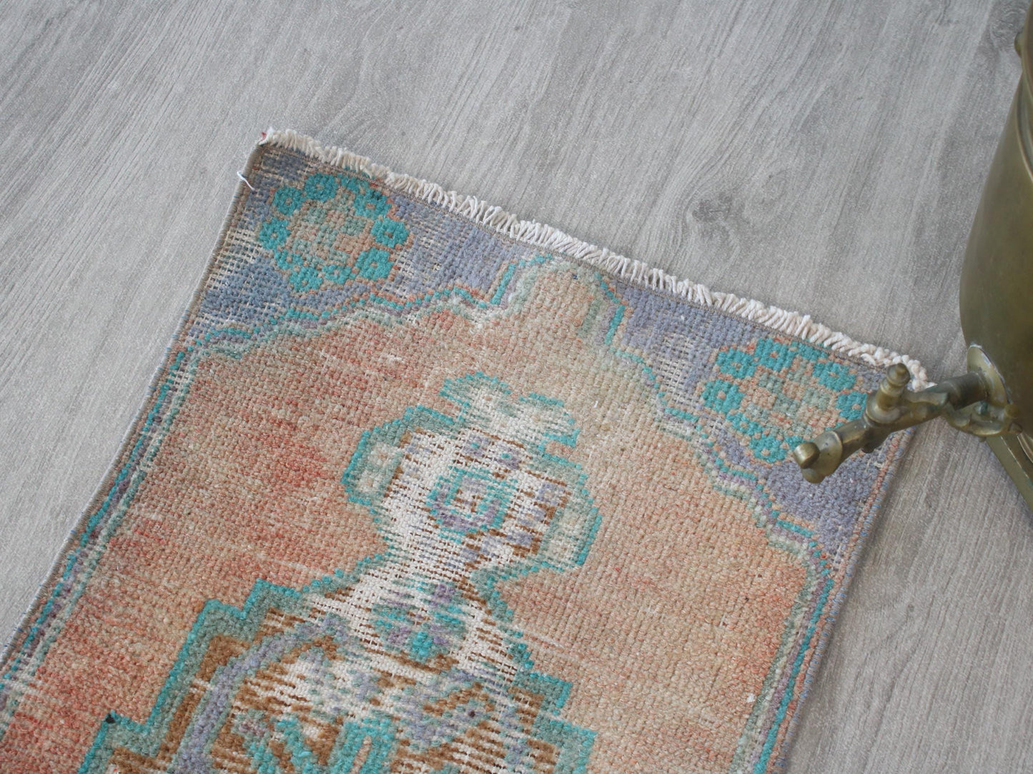 Turkish Old Doormat Rug, Oushak Vintage Mat(1x3Ft)