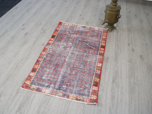 Turkish Door Mat, 2x4 Red Blue Door Mat, Handmade Rug, Washable Rug, Tribal Rug, Oushak Door Mat, Vintage Rug, Small Area Rug, Big Door Mat