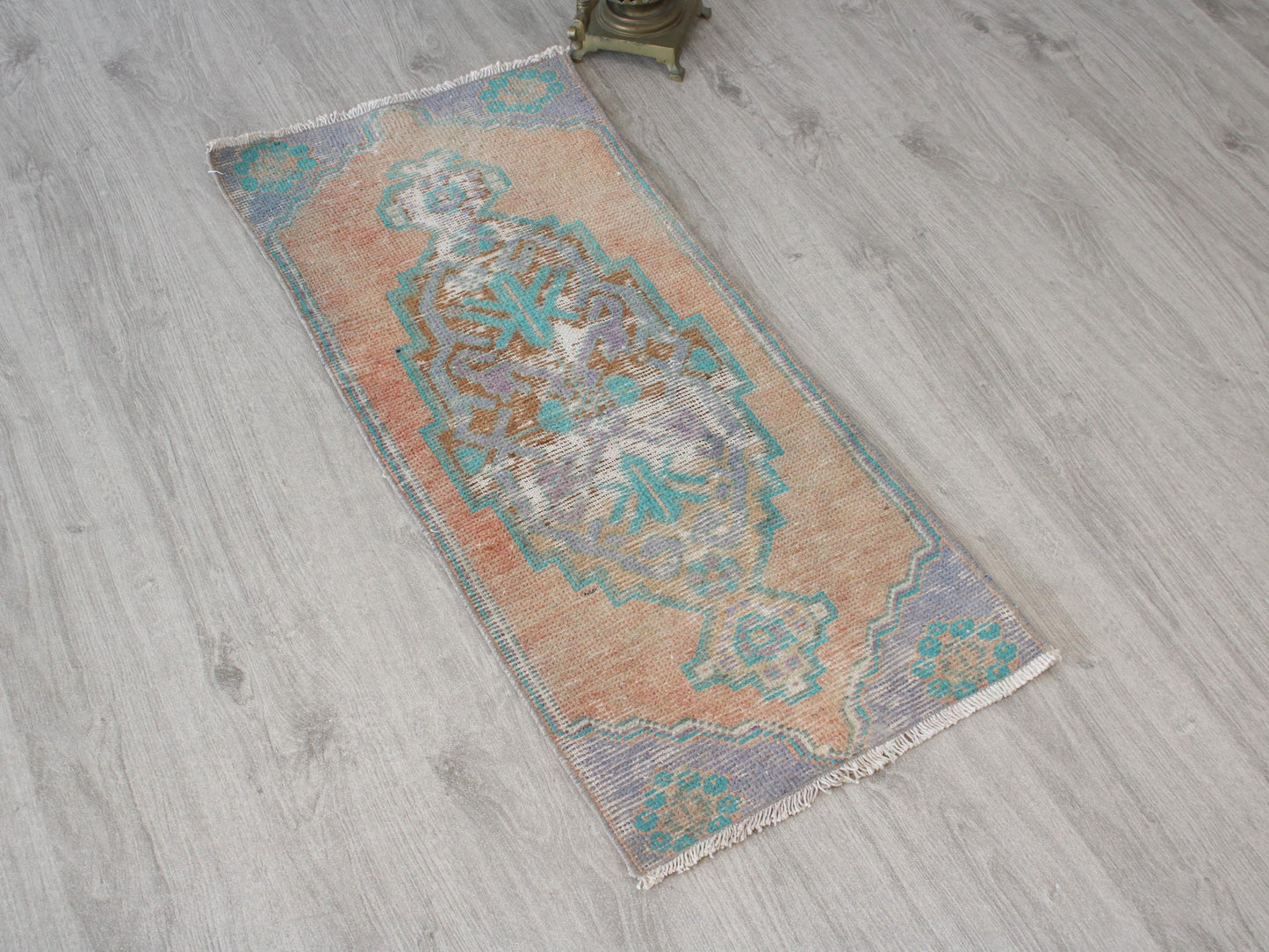 Turkish Old Doormat Rug, Oushak Vintage Mat(1x3Ft)