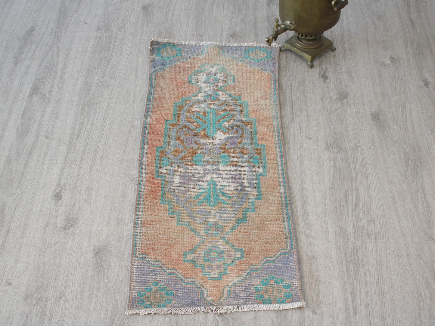 Turkish Old Doormat Rug, Oushak Vintage Mat(1x3Ft)