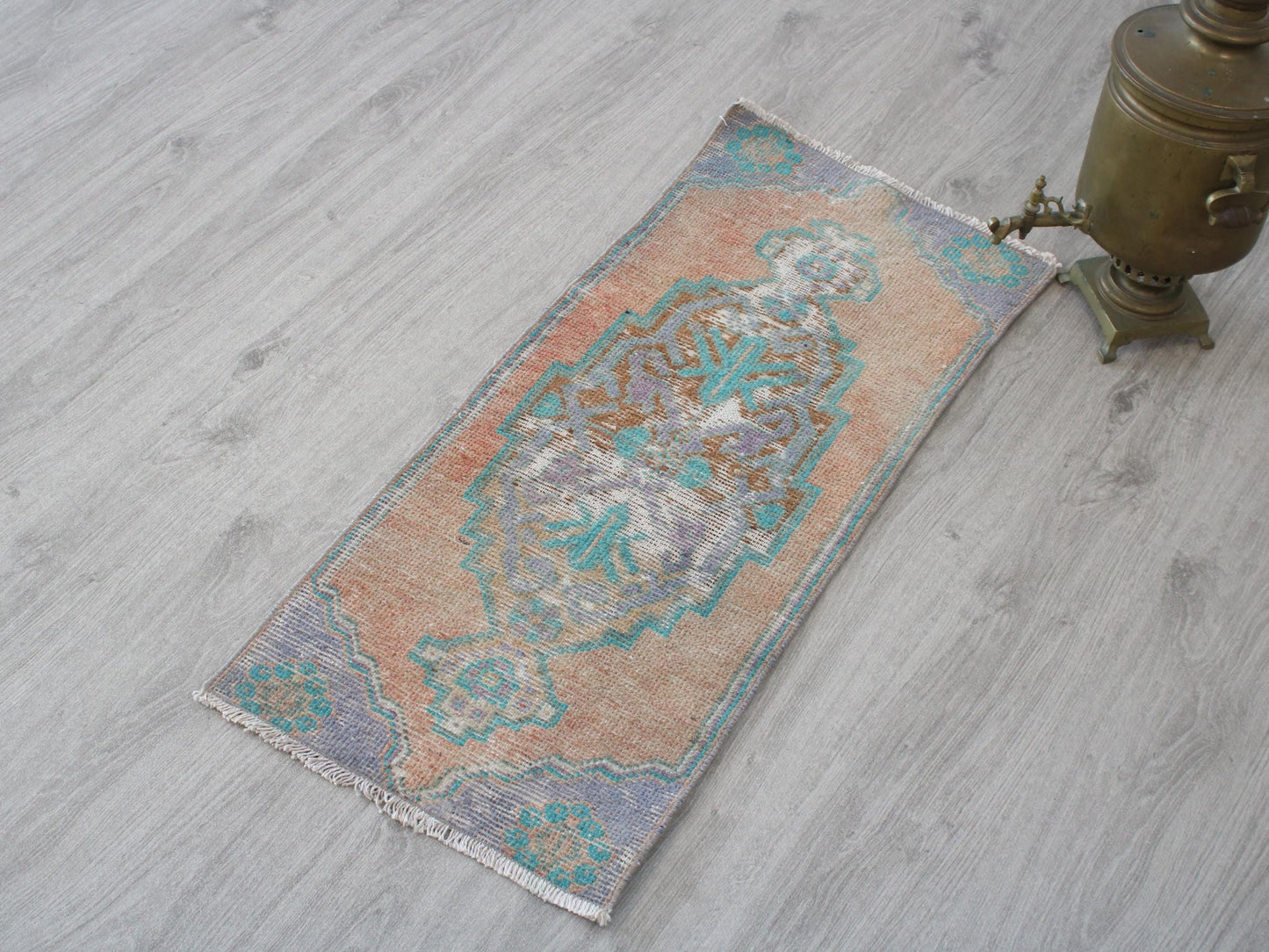 Turkish Old Doormat Rug, Oushak Vintage Mat(1x3Ft)