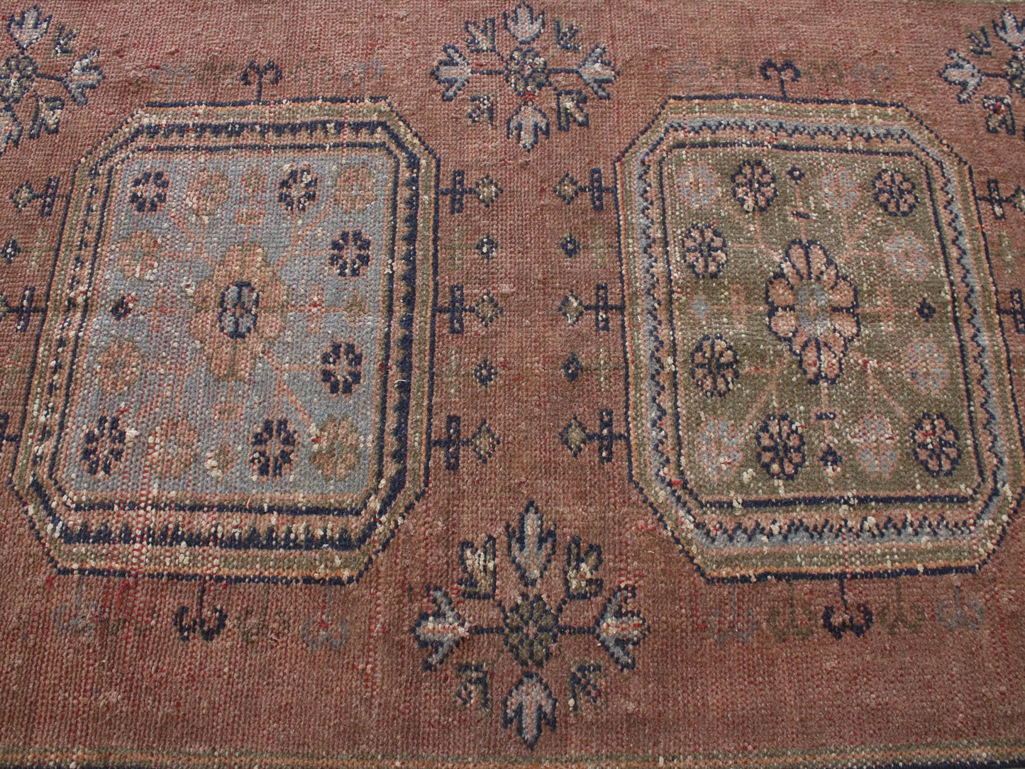 3x12 Brown Blue Turkish Runner Rug, Handmade Oriental Vintage Rug(2.9x11.5)Ft