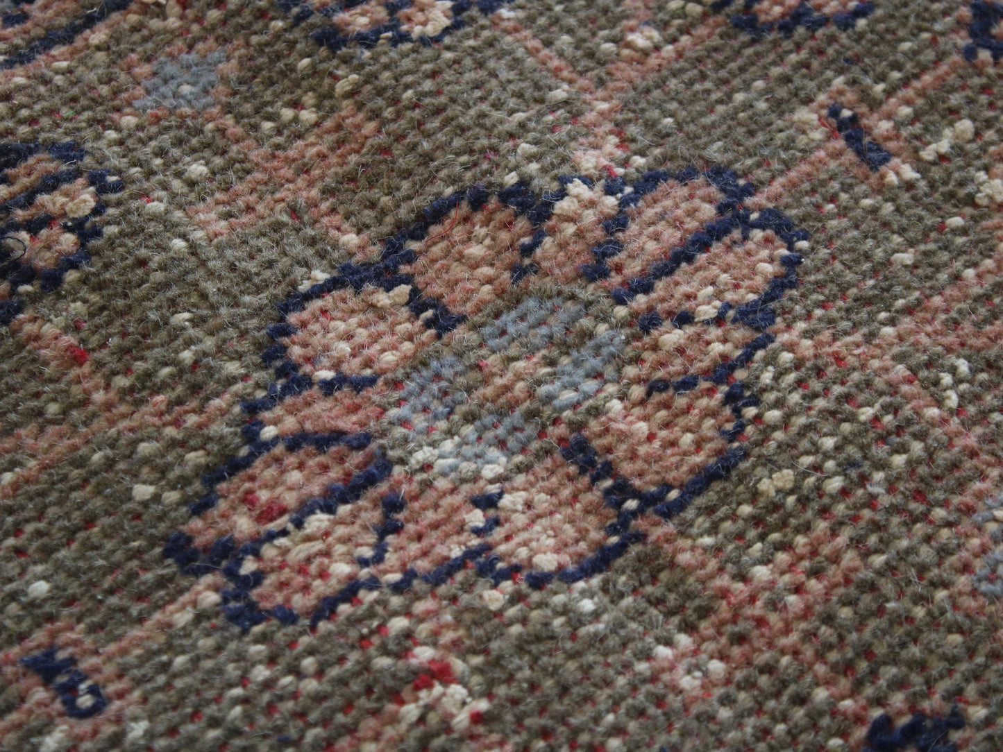 3x12 Brown Blue Turkish Runner Rug, Handmade Oriental Vintage Rug(2.9x11.5)Ft