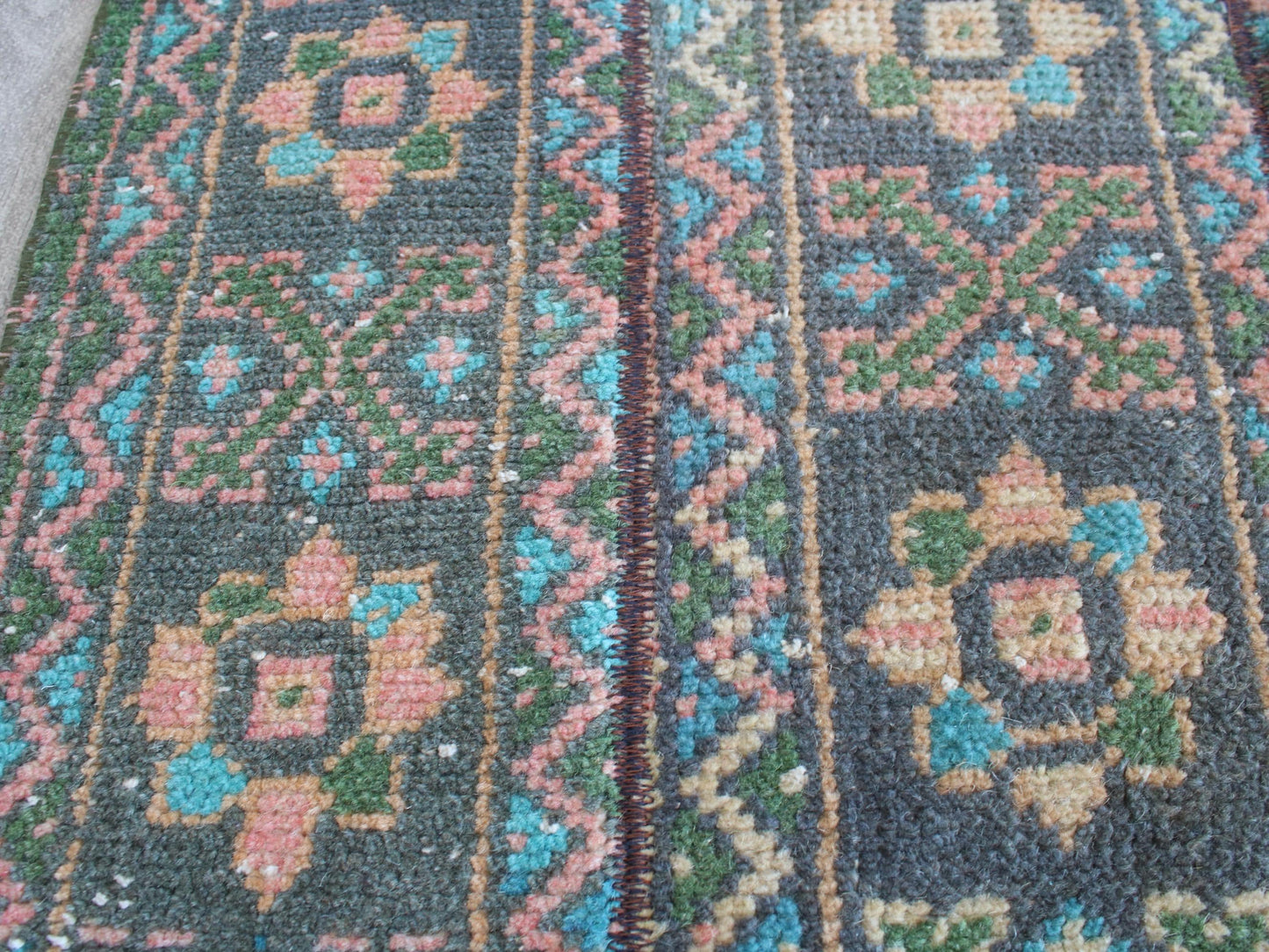 Affordable Oushak Traditional Patchwork Runner Rug, 2x10 Ft, Blue Green Patchwork Rug, Hallway Runner, Farmhause Rug, Kitchen Rug