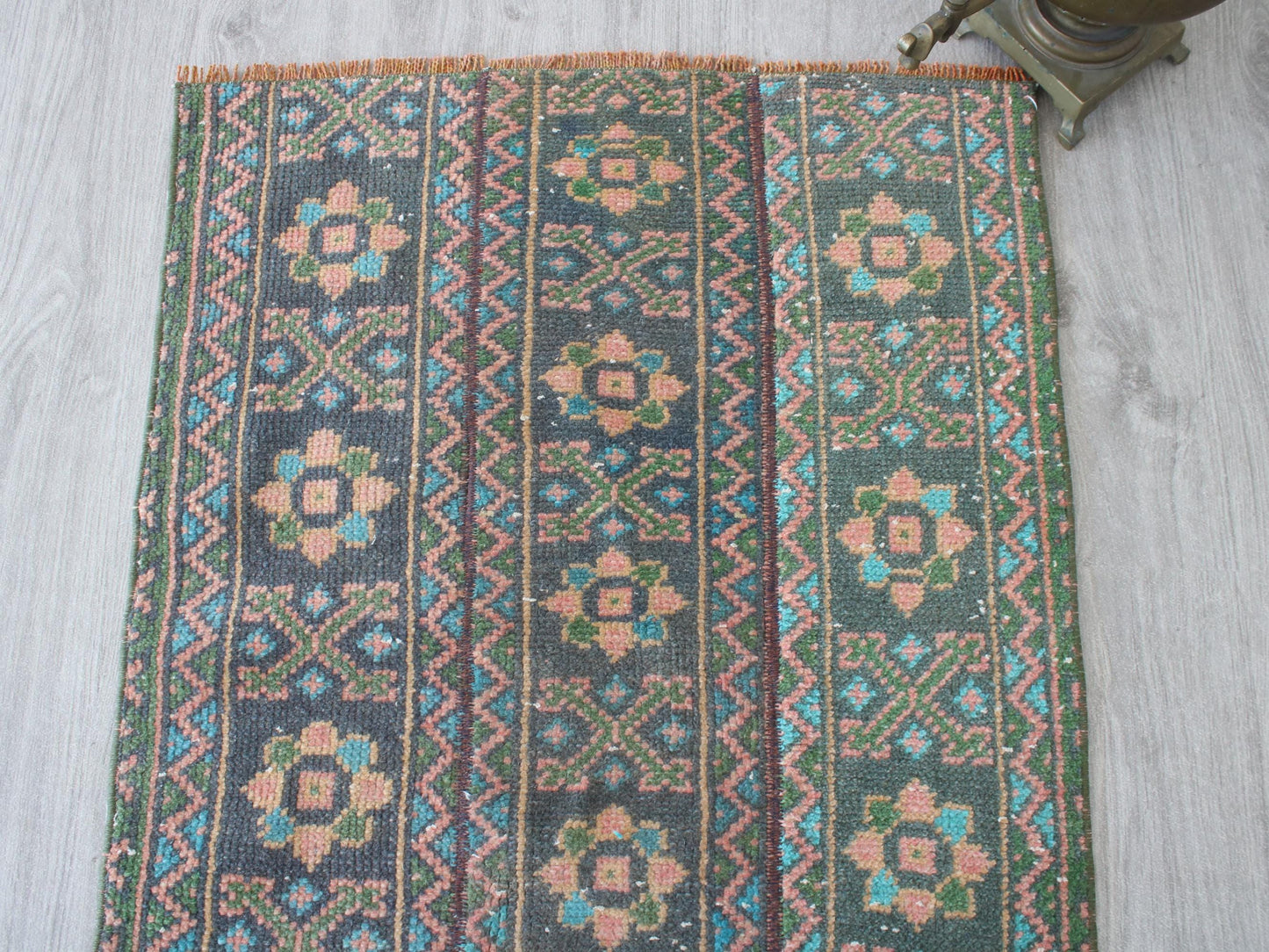 Affordable Oushak Traditional Patchwork Runner Rug, 2x10 Ft, Blue Green Patchwork Rug, Hallway Runner, Farmhause Rug, Kitchen Rug