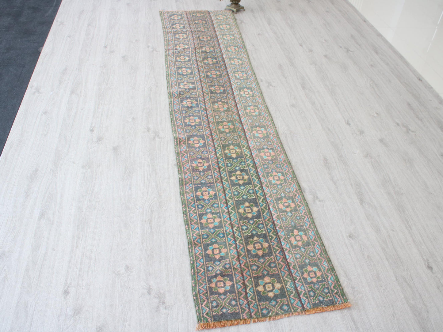 Affordable Oushak Traditional Patchwork Runner Rug, 2x10 Ft, Blue Green Patchwork Rug, Hallway Runner, Farmhause Rug, Kitchen Rug