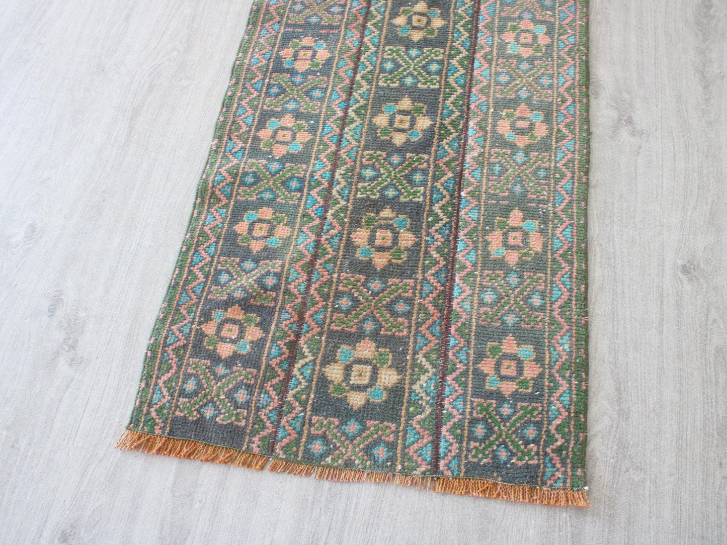 Affordable Oushak Traditional Patchwork Runner Rug, 2x10 Ft, Blue Green Patchwork Rug, Hallway Runner, Farmhause Rug, Kitchen Rug