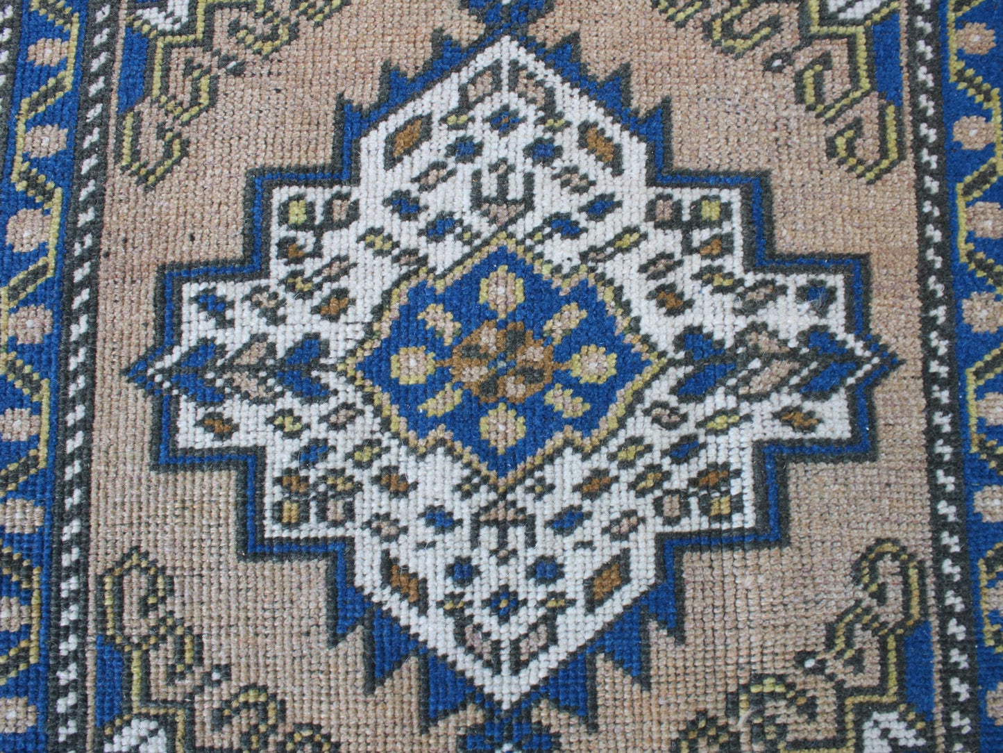 Square Entry Mat, Small Doormat Rug, Vintage Blue Welcome Rug, 2x2 Ft, Wool Turkish Rug, Anatolian Traditional Mini Rug