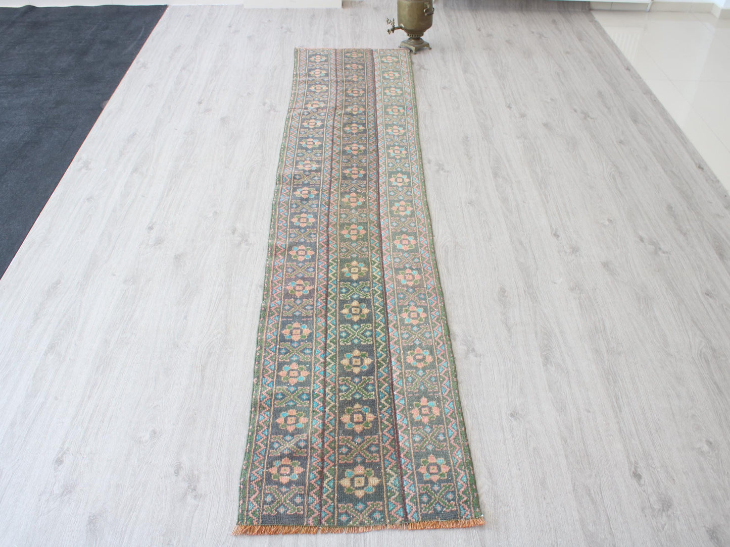 Affordable Oushak Traditional Patchwork Runner Rug, 2x10 Ft, Blue Green Patchwork Rug, Hallway Runner, Farmhause Rug, Kitchen Rug