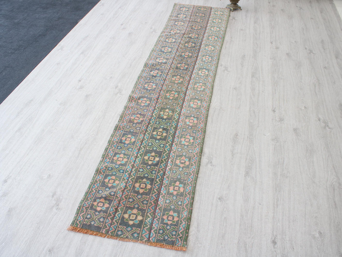 Affordable Oushak Traditional Patchwork Runner Rug, 2x10 Ft, Blue Green Patchwork Rug, Hallway Runner, Farmhause Rug, Kitchen Rug