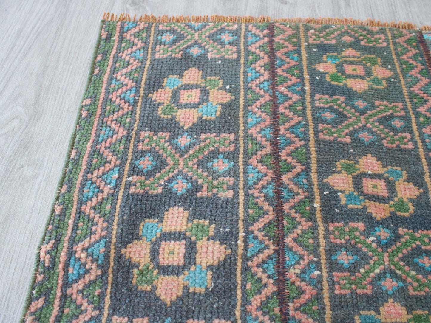 Affordable Oushak Traditional Patchwork Runner Rug, 2x10 Ft, Blue Green Patchwork Rug, Hallway Runner, Farmhause Rug, Kitchen Rug