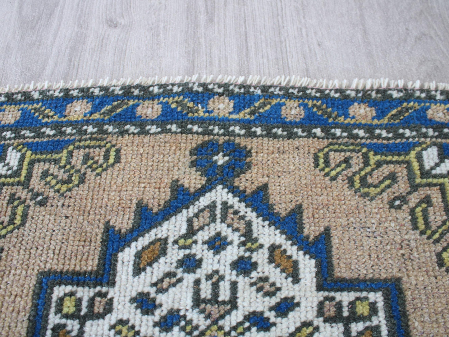 Square Entry Mat, Small Doormat Rug, Vintage Blue Welcome Rug, 2x2 Ft, Wool Turkish Rug, Anatolian Traditional Mini Rug