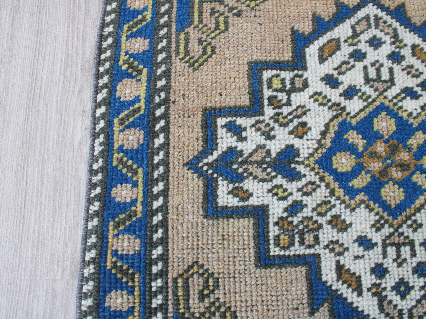 Square Entry Mat, Small Doormat Rug, Vintage Blue Welcome Rug, 2x2 Ft, Wool Turkish Rug, Anatolian Traditional Mini Rug