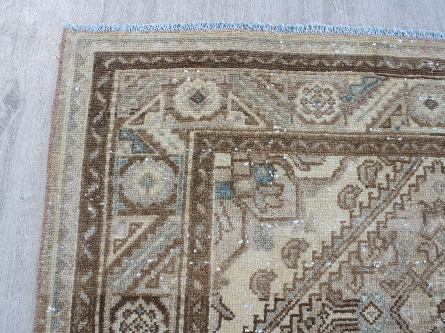 Vintage Brown Beige Persian Runner Rug - 4x10 Handwoven Geometric Wool Rug