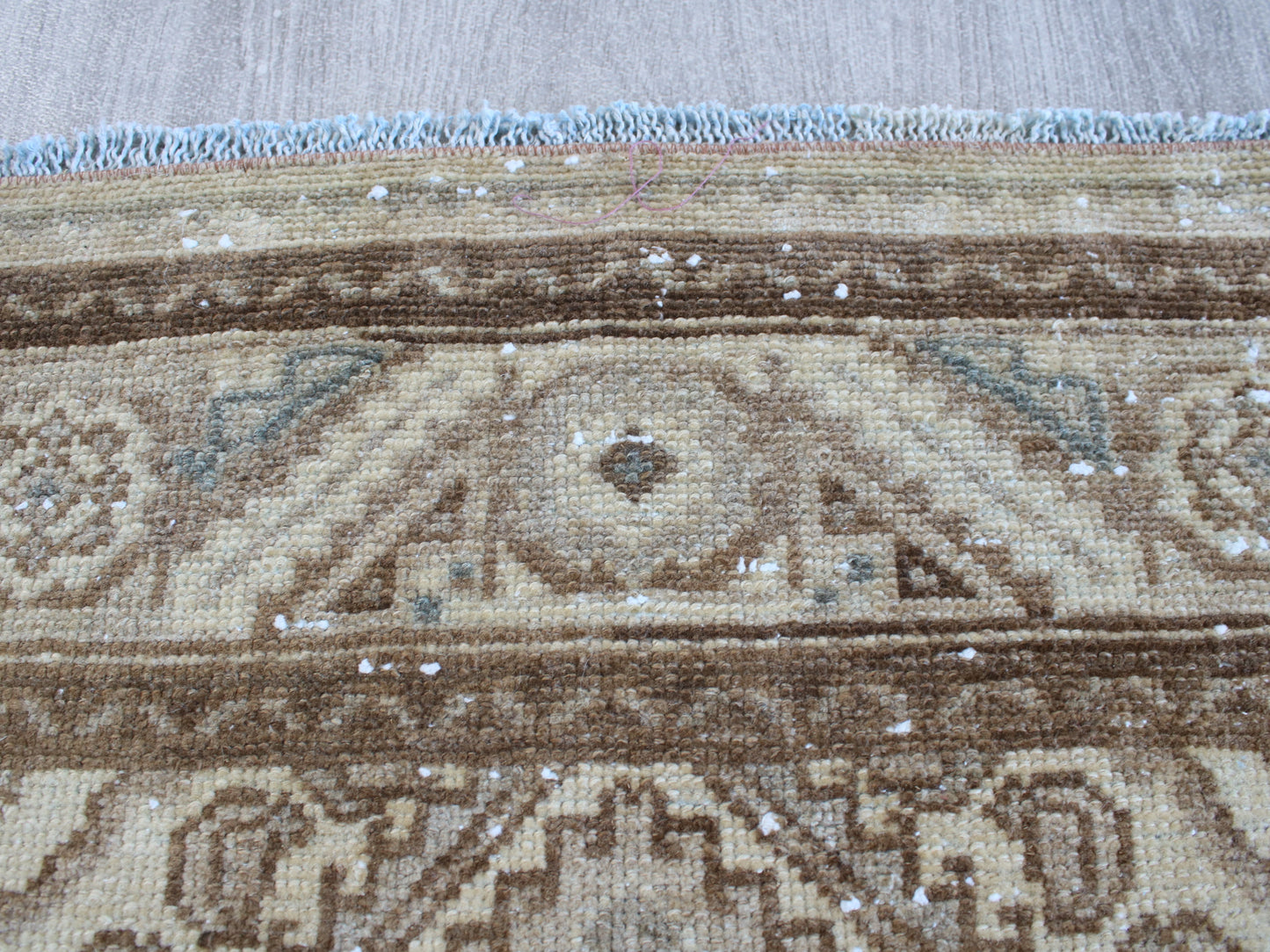 Vintage Brown Beige Persian Runner Rug - 4x10 Handwoven Geometric Wool Rug