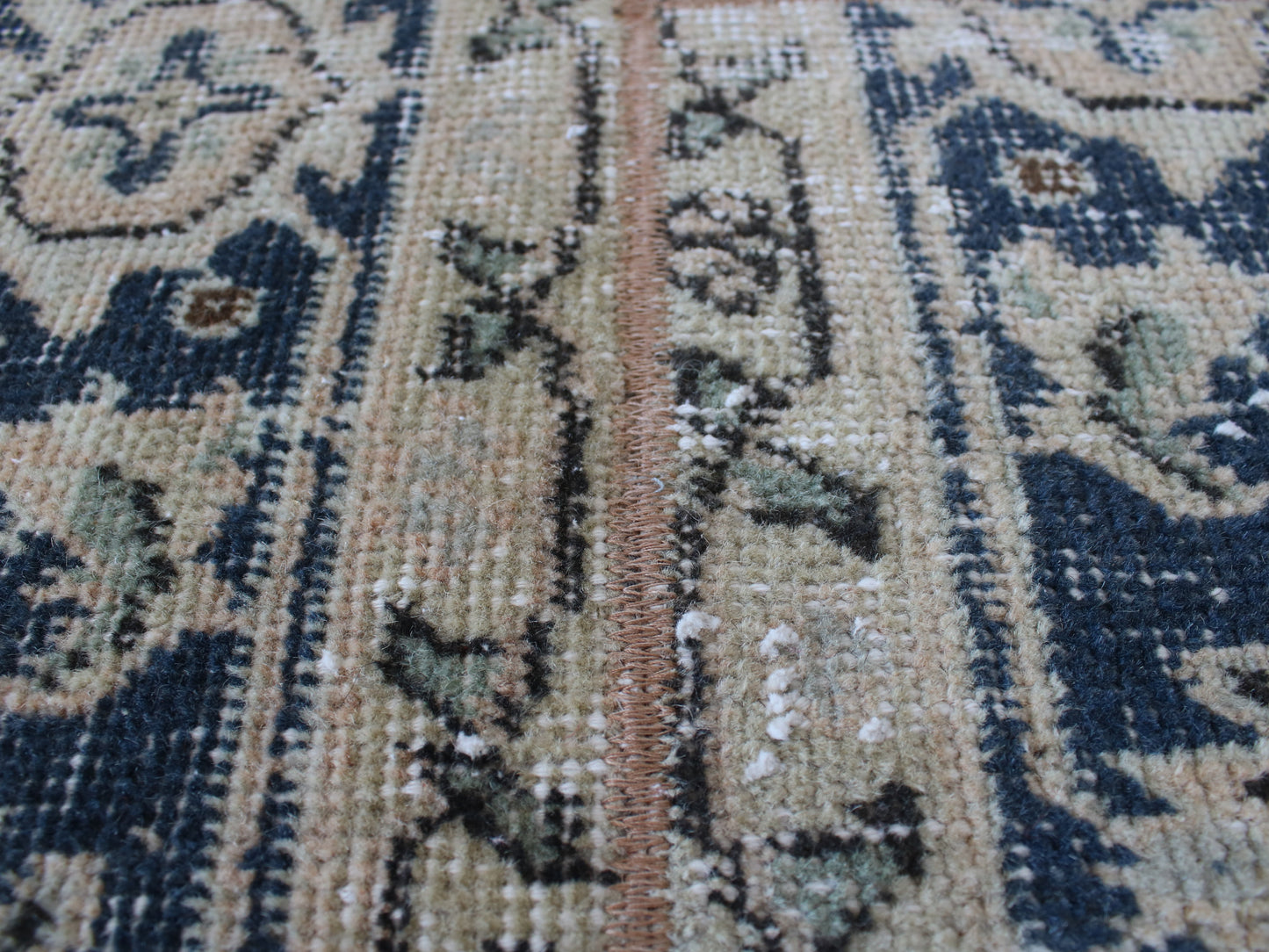 Vintage Blue Beige Area Runner Rug
