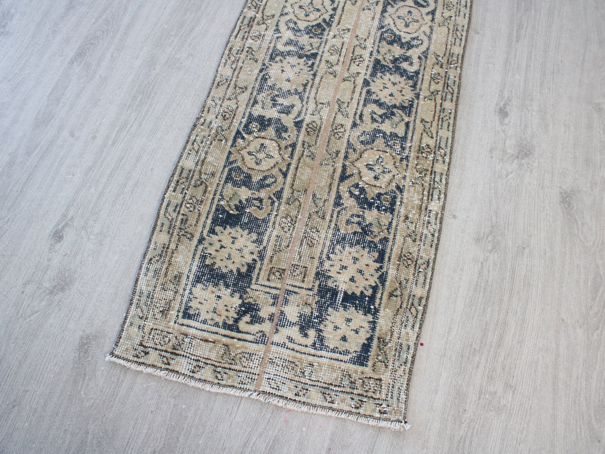 Handmade Blue Beige Hallway Runner Rug