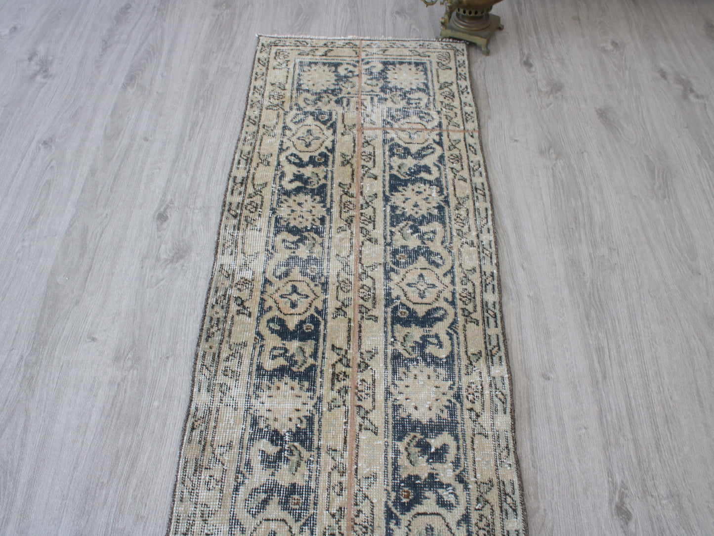 Blue Beige Wool Patchwork Rug Detail
