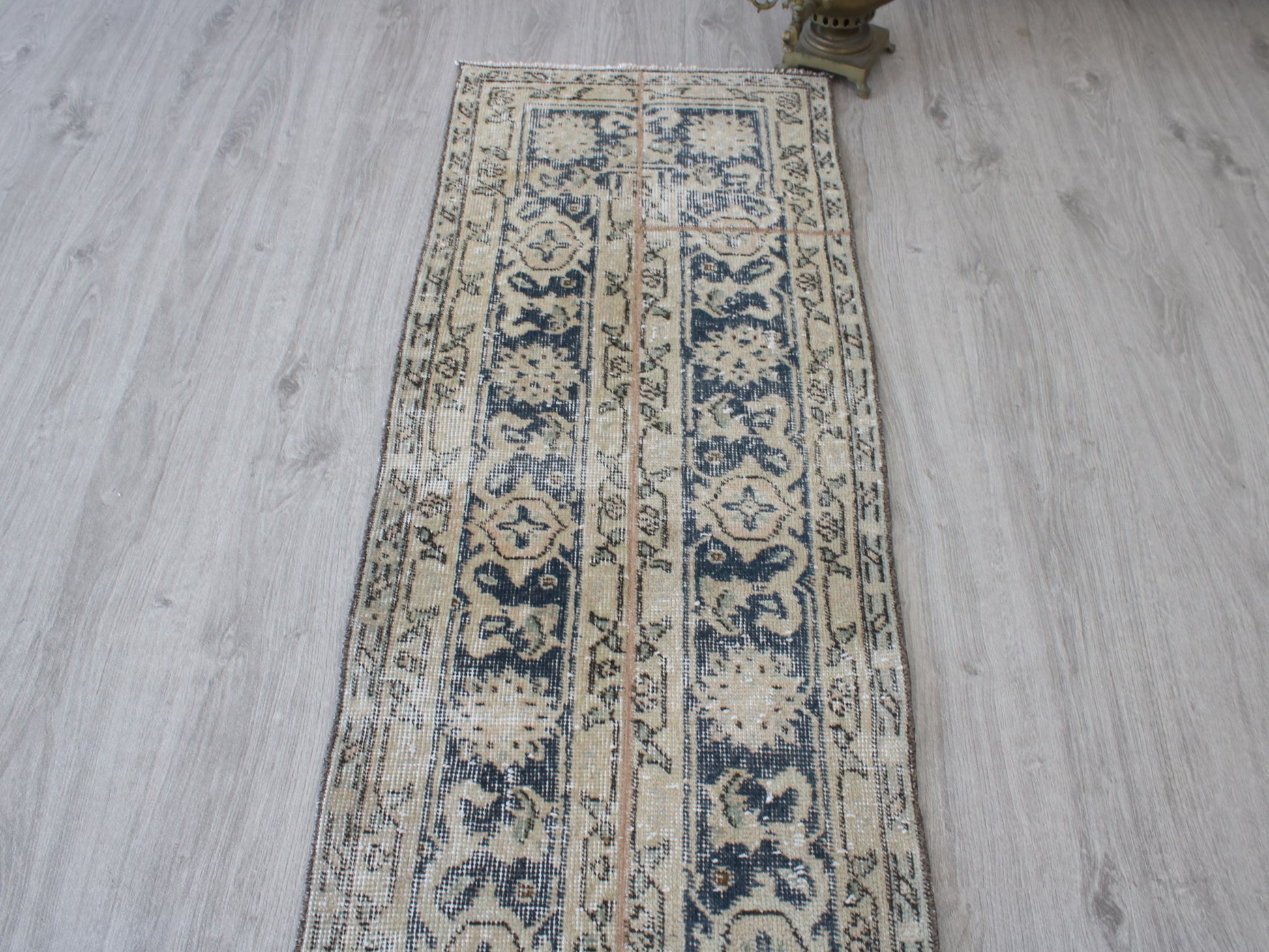 Blue Beige Wool Patchwork Rug Detail